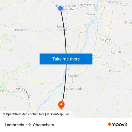 Lambrecht to Oberachern map