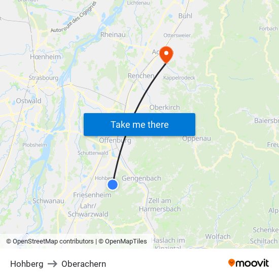 Hohberg to Oberachern map