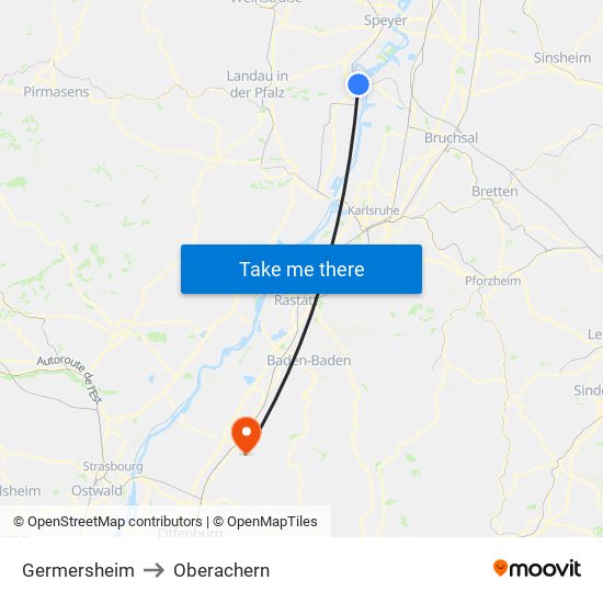 Germersheim to Oberachern map