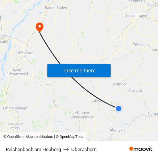 Reichenbach am Heuberg to Oberachern map