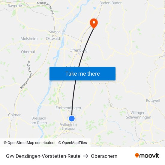 Gvv Denzlingen-Vörstetten-Reute to Oberachern map