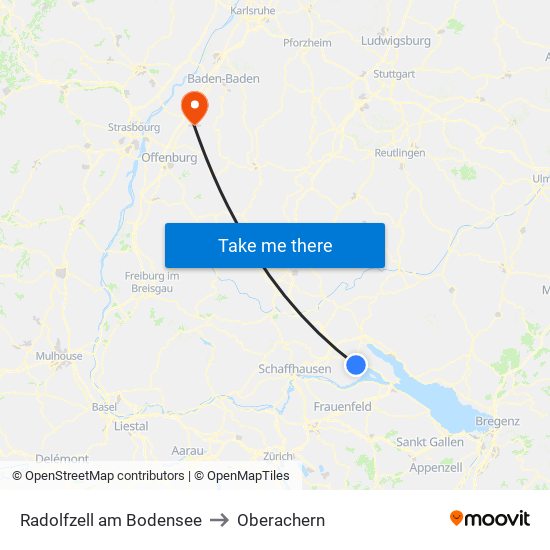 Radolfzell am Bodensee to Oberachern map