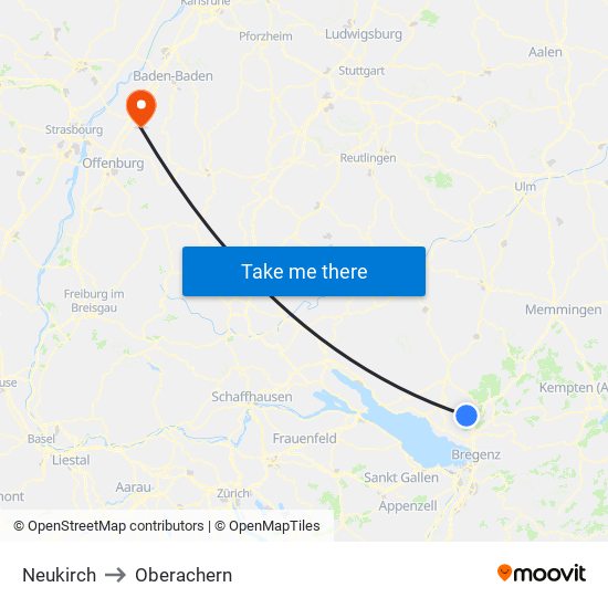 Neukirch to Oberachern map