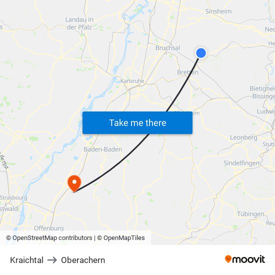 Kraichtal to Oberachern map