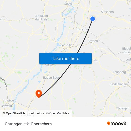 Östringen to Oberachern map