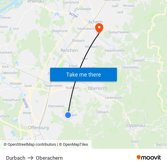 Durbach to Oberachern map