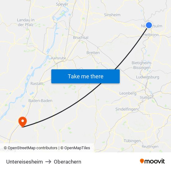 Untereisesheim to Oberachern map