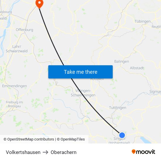 Volkertshausen to Oberachern map