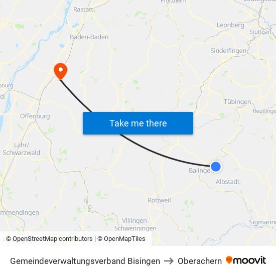 Gemeindeverwaltungsverband Bisingen to Oberachern map