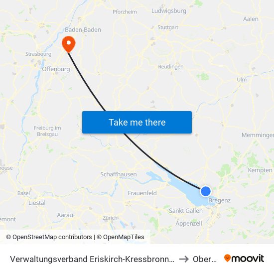 Verwaltungsverband Eriskirch-Kressbronn am Bodensee-Langenargen to Oberachern map