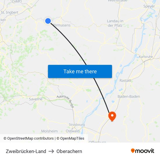 Zweibrücken-Land to Oberachern map