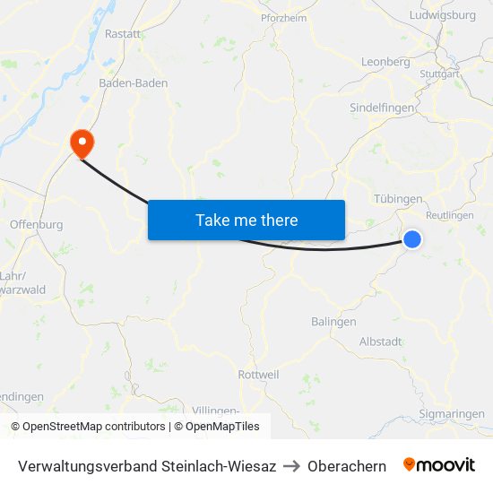 Verwaltungsverband Steinlach-Wiesaz to Oberachern map