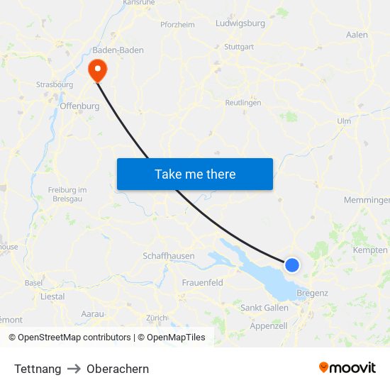 Tettnang to Oberachern map