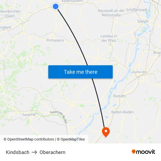 Kindsbach to Oberachern map