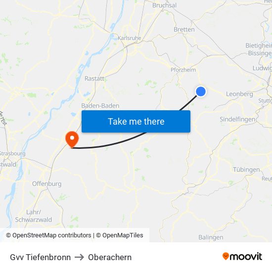 Gvv Tiefenbronn to Oberachern map