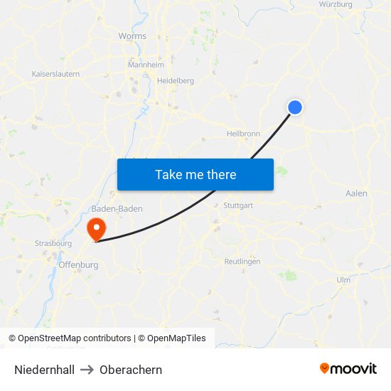 Niedernhall to Oberachern map