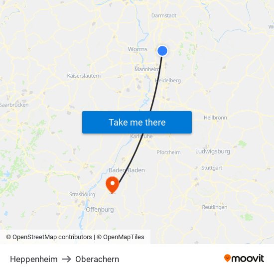 Heppenheim to Oberachern map