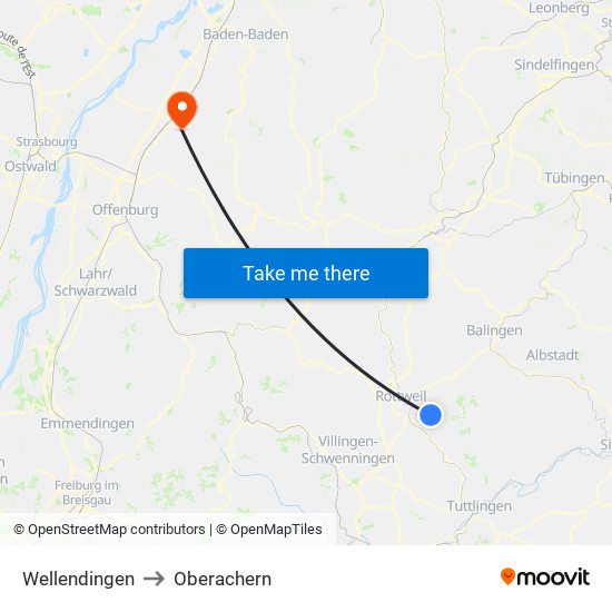 Wellendingen to Oberachern map