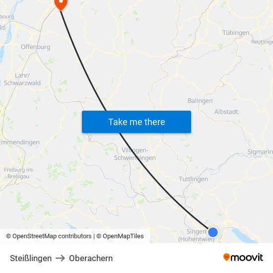 Steißlingen to Oberachern map