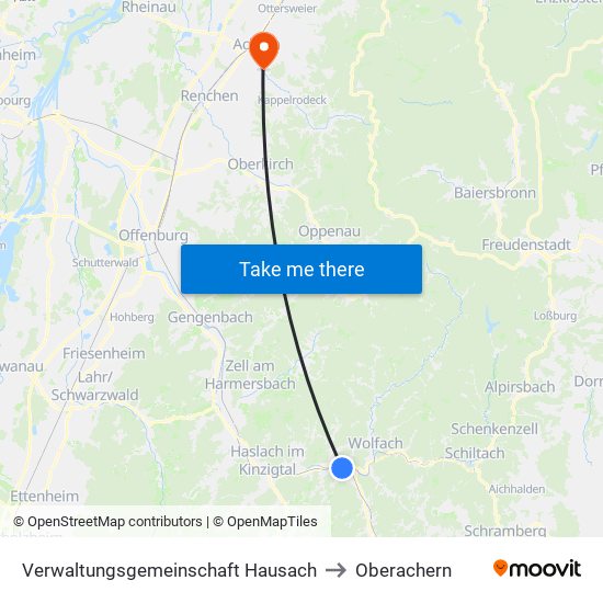 Verwaltungsgemeinschaft Hausach to Oberachern map