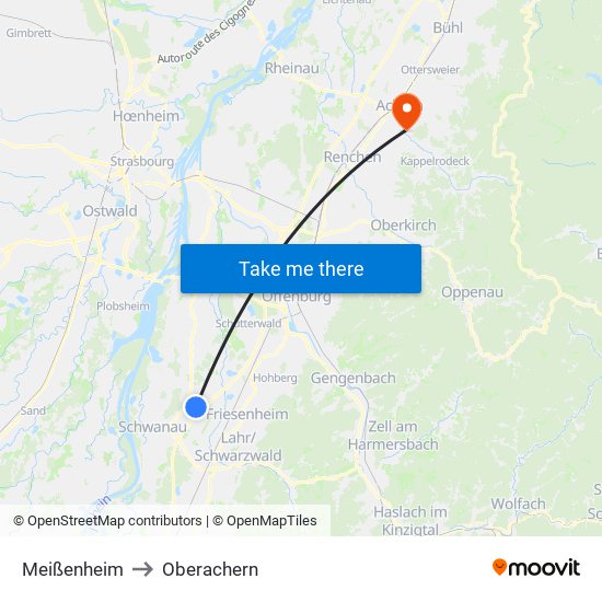 Meißenheim to Oberachern map