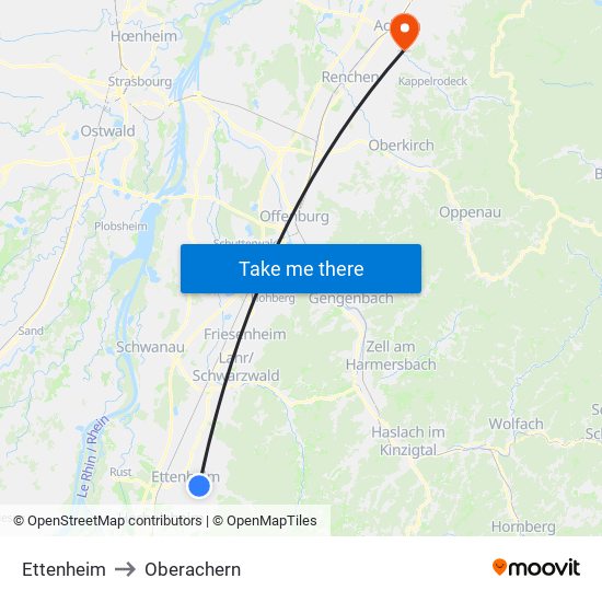 Ettenheim to Oberachern map