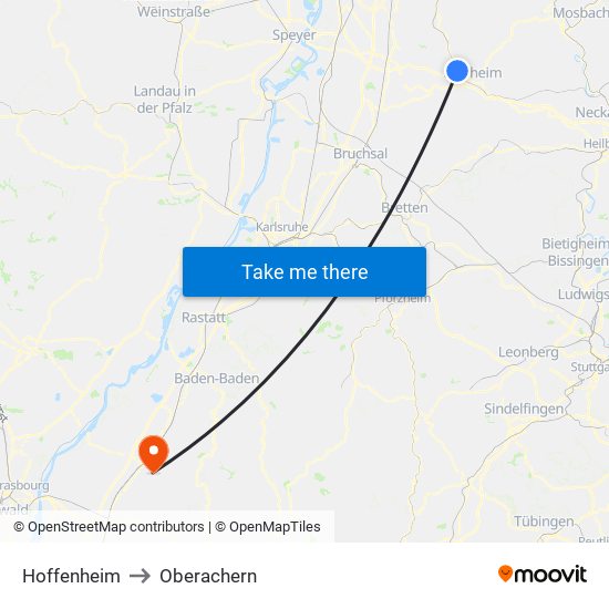 Hoffenheim to Oberachern map