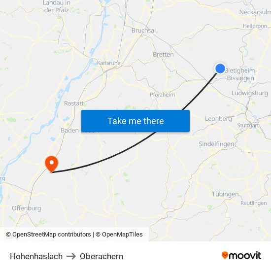 Hohenhaslach to Oberachern map