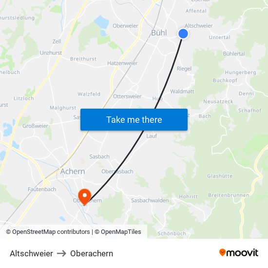 Altschweier to Oberachern map