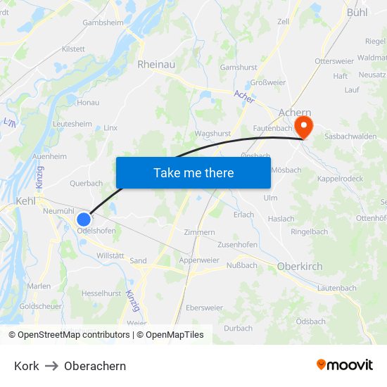 Kork to Oberachern map