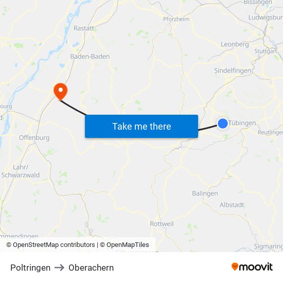 Poltringen to Oberachern map