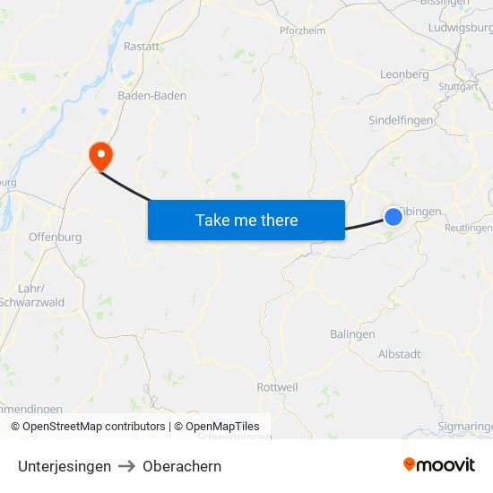 Unterjesingen to Oberachern map