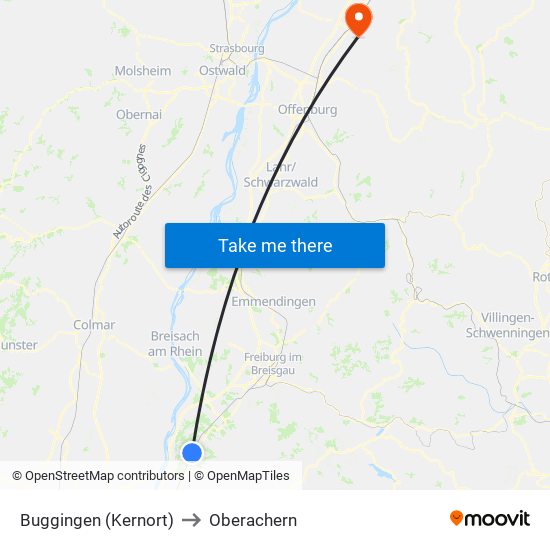 Buggingen (Kernort) to Oberachern map