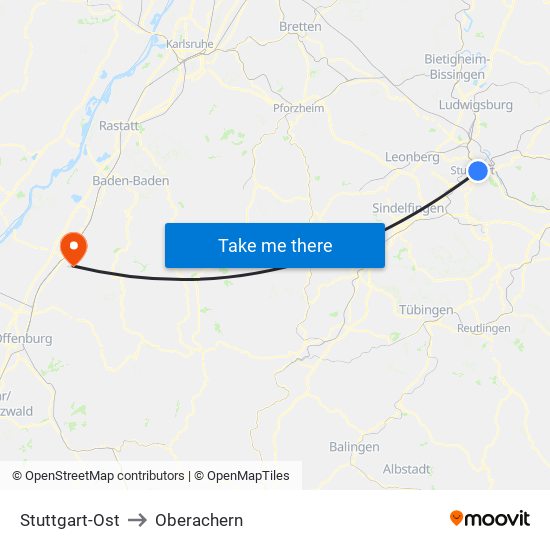 Stuttgart-Ost to Oberachern map