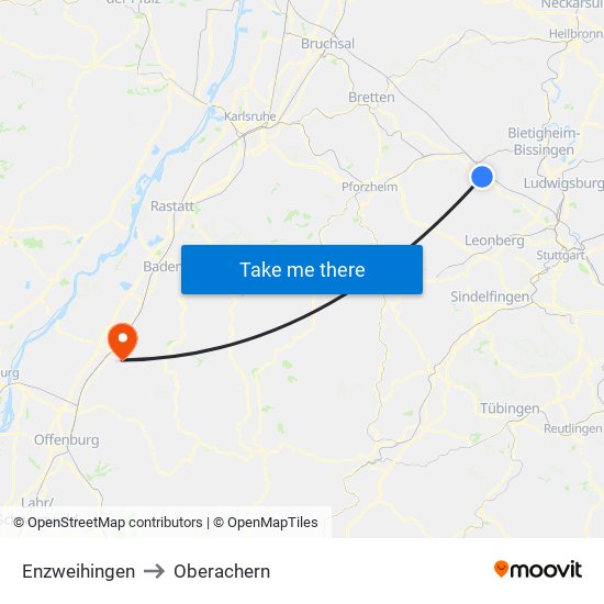 Enzweihingen to Oberachern map