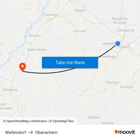 Weilimdorf to Oberachern map