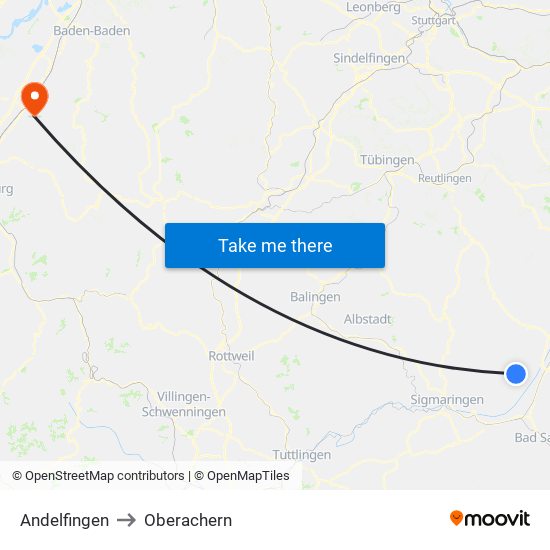 Andelfingen to Oberachern map