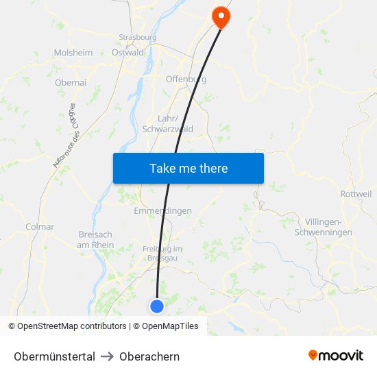 Obermünstertal to Oberachern map