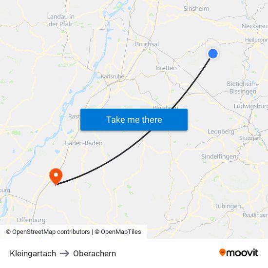 Kleingartach to Oberachern map