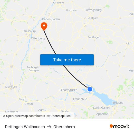 Dettingen-Wallhausen to Oberachern map