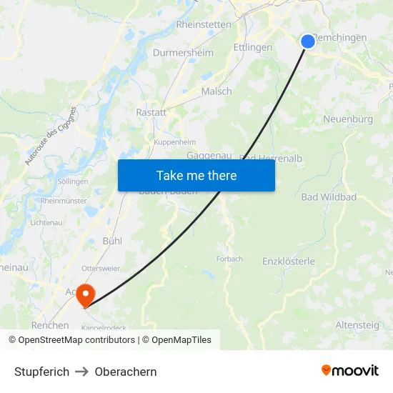 Stupferich to Oberachern map