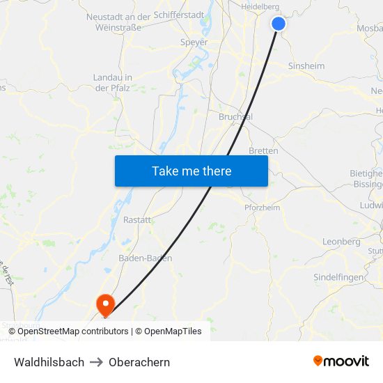 Waldhilsbach to Oberachern map