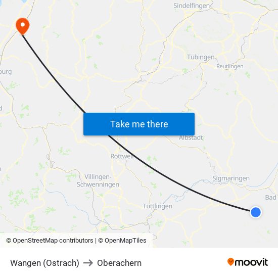 Wangen (Ostrach) to Oberachern map