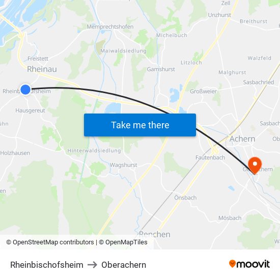 Rheinbischofsheim to Oberachern map