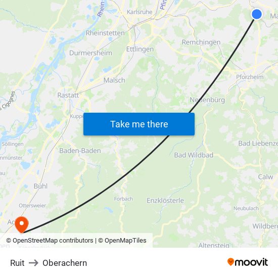 Ruit to Oberachern map