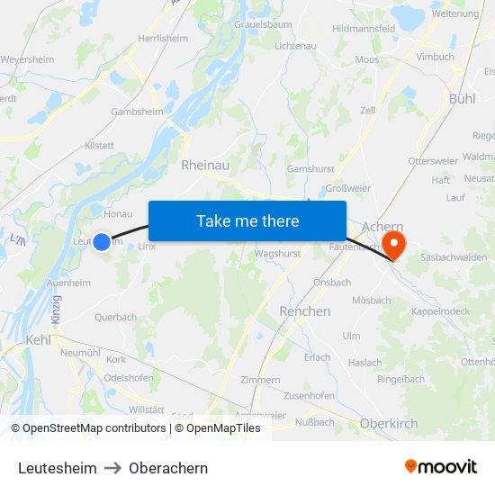 Leutesheim to Oberachern map