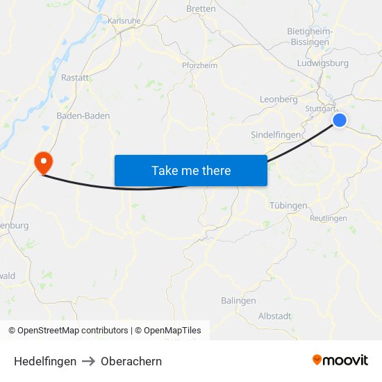 Hedelfingen to Oberachern map