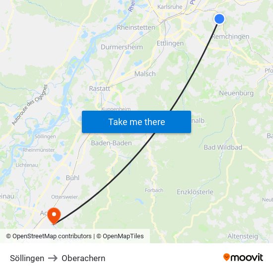 Söllingen to Oberachern map