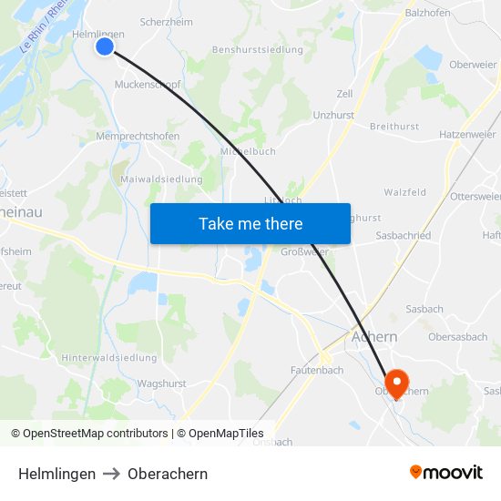 Helmlingen to Oberachern map