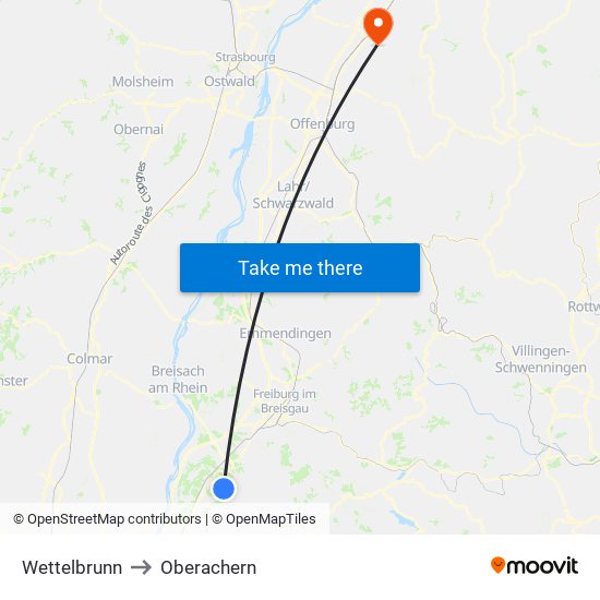 Wettelbrunn to Oberachern map